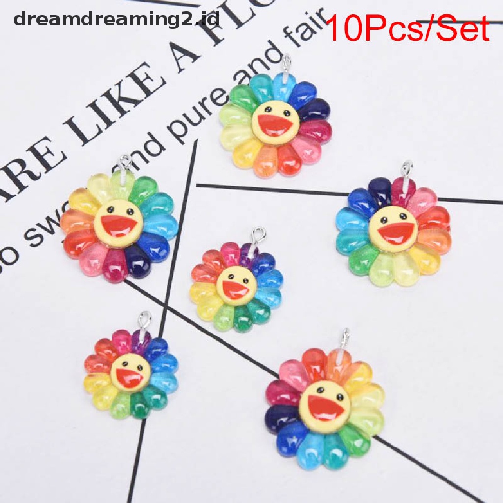 (hot) 10pcs/set Resin Bunga Matahari Ch Liontin Menemukan Perhiasan DIY Membuat Kerajinan Hadiah//