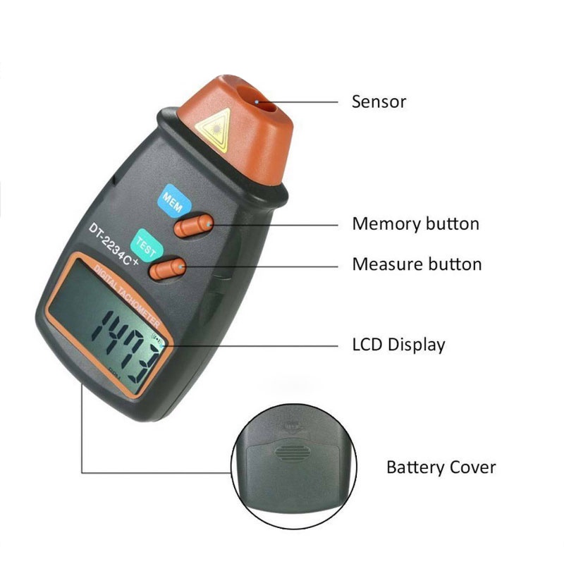 Tachometer LCD Digital Laser Photo RPM Meter Alat Pengukur Kecepatan Putaran Uk DT2234Cur Laser velocimeter DT-2234C+