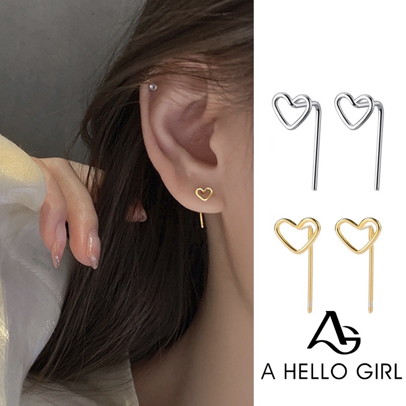 Anting Tusuk Gantung Desain Hati Hollow Gaya Simple Serbaguna Untuk Wanita