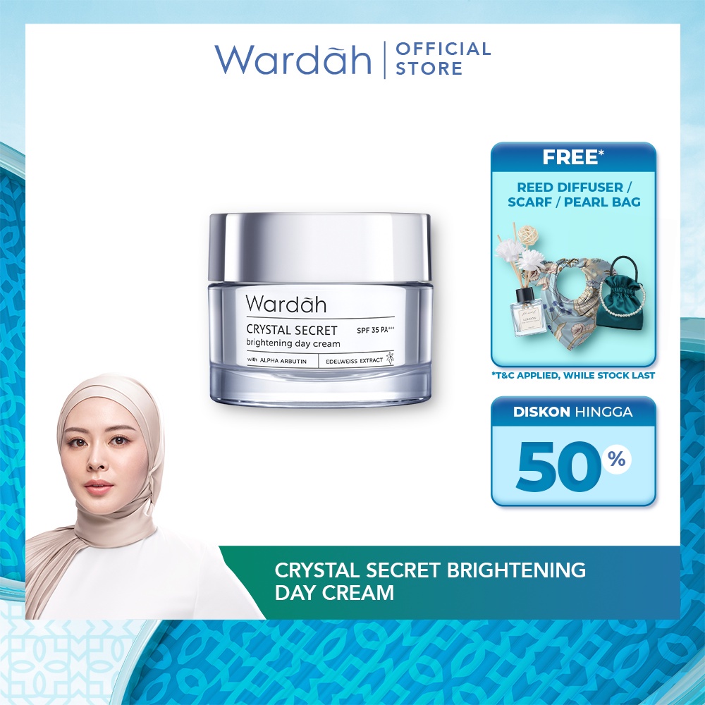Wardah Crystal Secret Brightening Day Cream - Krim Siang dengan Ekstrak Edelweiss dan Niacinamide - 
