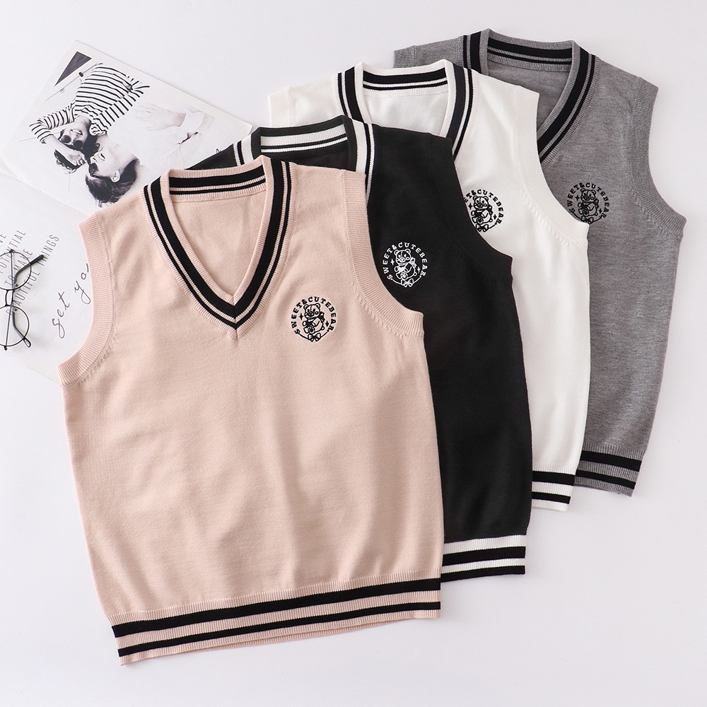 Baju wanita JK/DK Seragam Sweater Pria  Wanita, an Rajut Rompi Borr Beruang Manis  Lucu  Jepang