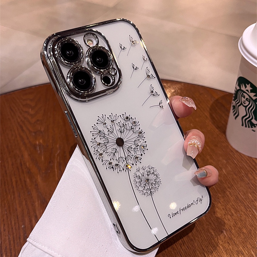 Casing Aesthetic Mewah iPhone 14 Pro Max Case Iphone12 13 Pro Max Case14 Plus 11 Pro Max Case Diamond Kamera Cakupan Penuh Berlapis TPU Perlindungan Shock Lembut Penutup Belakang