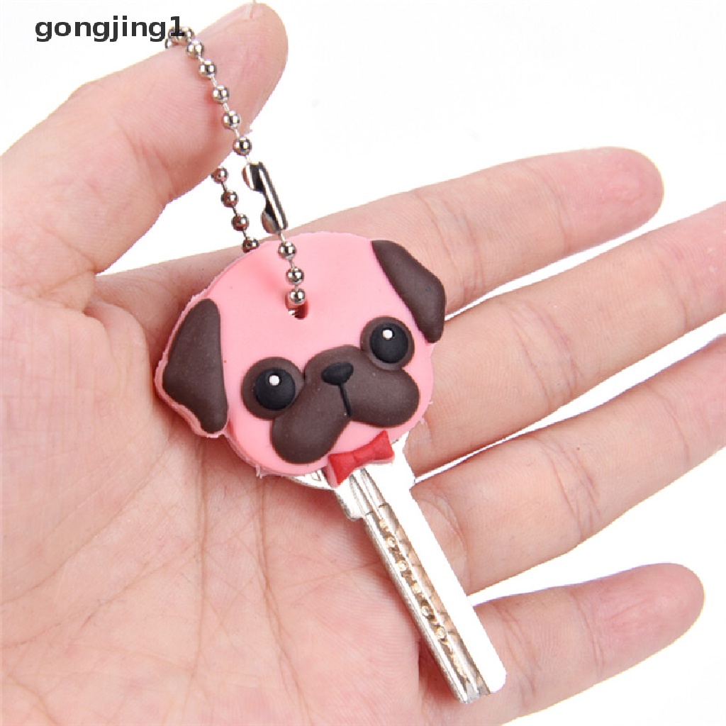 Ggg Silicone Puppy Pug Cat Rabbit Key Cover Cap Gantungan Kunci Key Ring PVC Key Case Hadiah ID