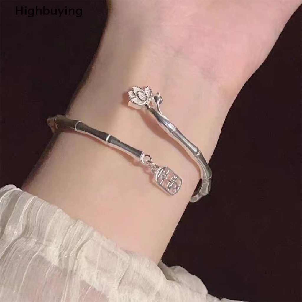 Hbid Adjustable Berkah Beruntung Bambu Lotus Gelang Warna Perak Berongga Huruf Liontin Bangle Untuk Wanita Pembukaan Yang Dapat Disesuaikan Bangle Pesona Fashion Pesta Perhiasan Glory