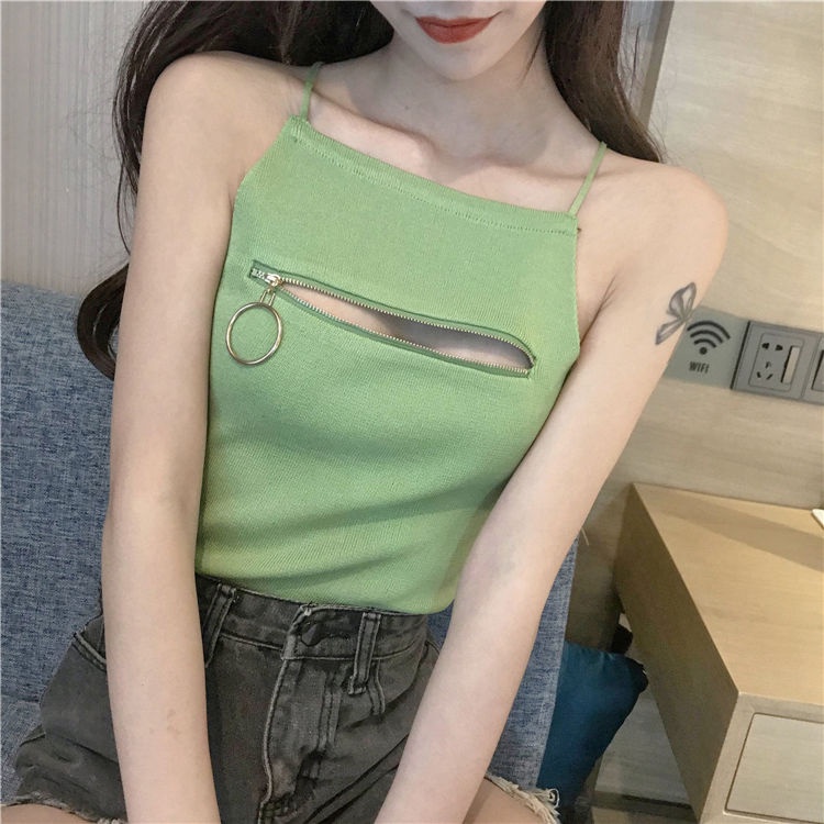 Red Hati-hati mesin ritsleting dada suspender hot girl sexy top musim panas wanita gaya baru pakaian luar budidaya diri all-match kecil rompi pasang