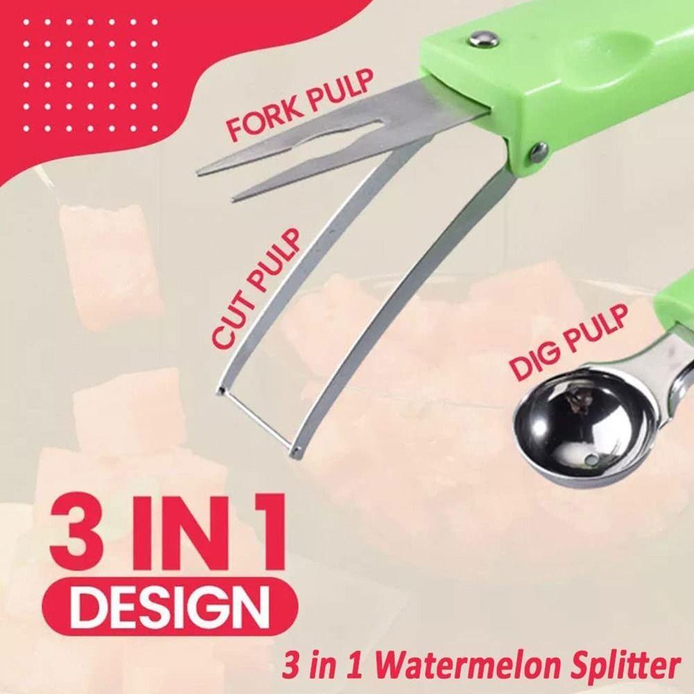 Populer Aksesoris Garpu Semangka Kreatif Stainless Steel Gadget Dapur Manual Watermelon Splitter Pulp Spoon