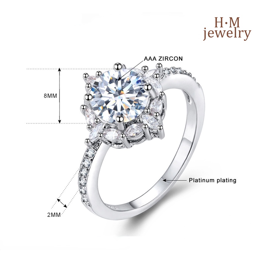 Cincin Wanita Bulat Super Flash Diamond Ring Klasik Elegan Perhiasan Cincin Berlian