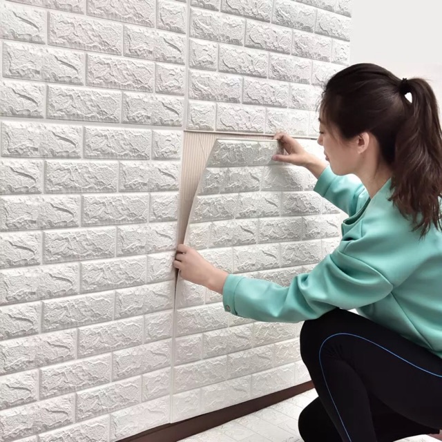 Wall Foam brick 3D / wallfoam sticker bata wallpaper batu bata putih 70x77cm os