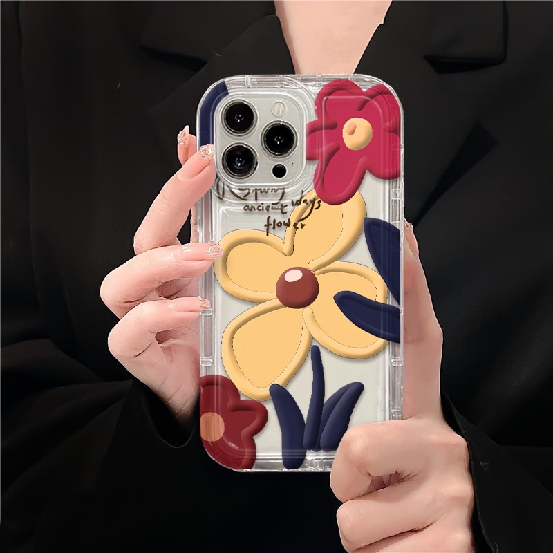 IPHONE Soft Case Kompatibel Untuk Iphone14 13 12 11 Pro XS Max X Xr7 +8 Plus Casing Transparan TPU Pasangan Bunga Silikon Ponsel Shockproof Cover