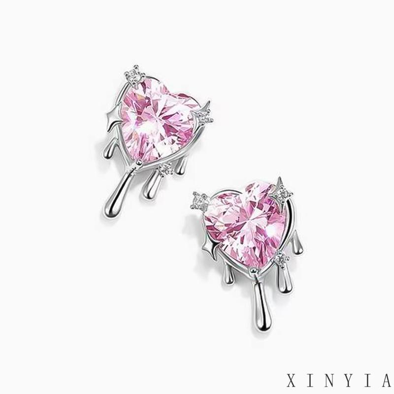 [xinyia.id11] Zirkon Cair Cinta Anting Manis Indah Glitter Anting Perempuan