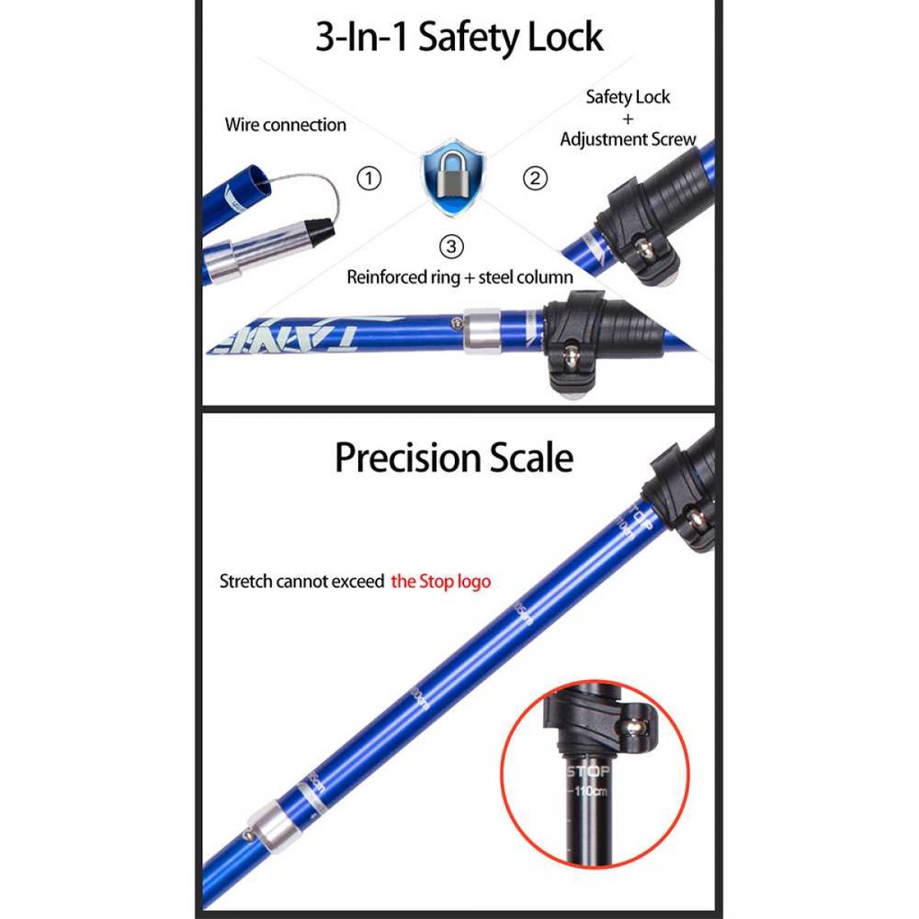 Alpenstock Tongkat Hiking Trekking Pole Lipat Foldable Safety Lock