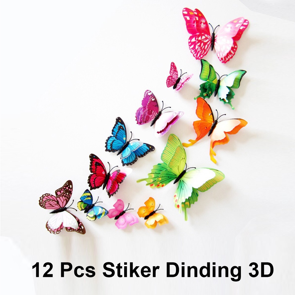 12 Pcs Stiker Dinding 3d Kupu-Kupu Dekorasi Kamar Sticker Butterfly Souvenir Pernikahan Import Murah