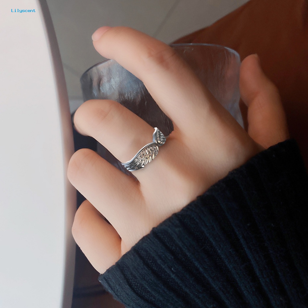 Lilyscent Cincin Jari Ringan Perhiasan Fashion Bentuk Sayap Pria Pesta Ring Punk