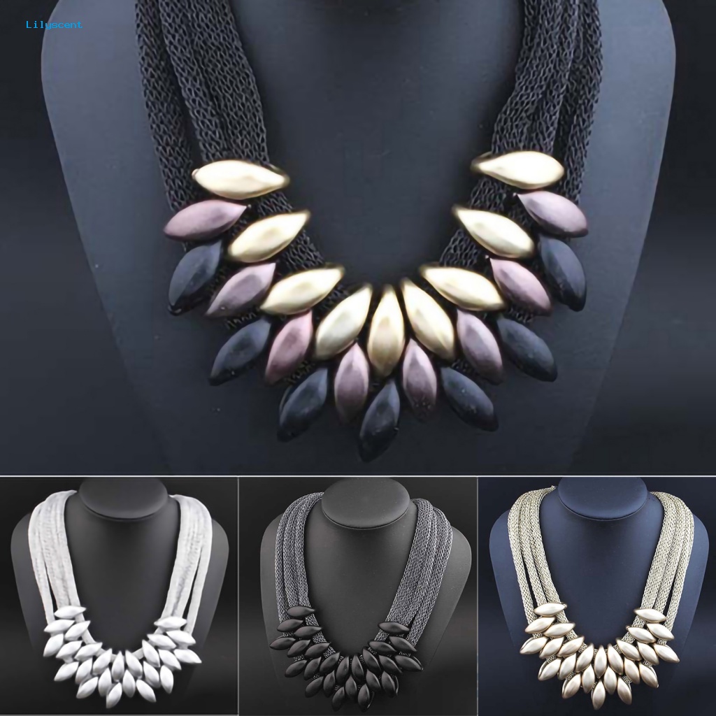 Lilyscent Alloy Fashion Kalung Untuk Perjamuan Daun Liontin Statement Choker Necklace Pengerjaan Halus