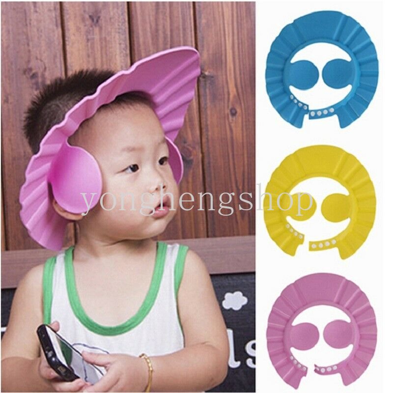 Adjustable Baby Shower Cap Anak Aman Mencuci Rambut Anti Air Perisai Anak Mandi Topi Sampo Pelindung Telinga Mata Topi Mandi Bayi