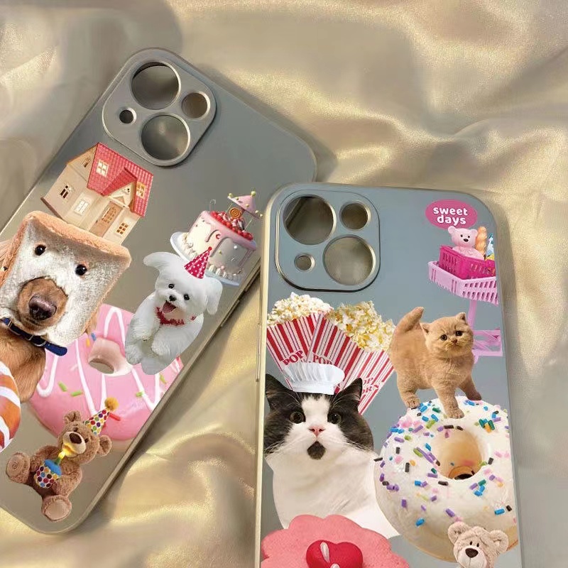 IPHONE Soft Case Kucing Lucu Kompatibel Untuk Iphone11 14 13 12 Pro XS Max XR X8+76S Plus Casing Ponsel Mini Electroplate TPU Silikon Shockproof Cover