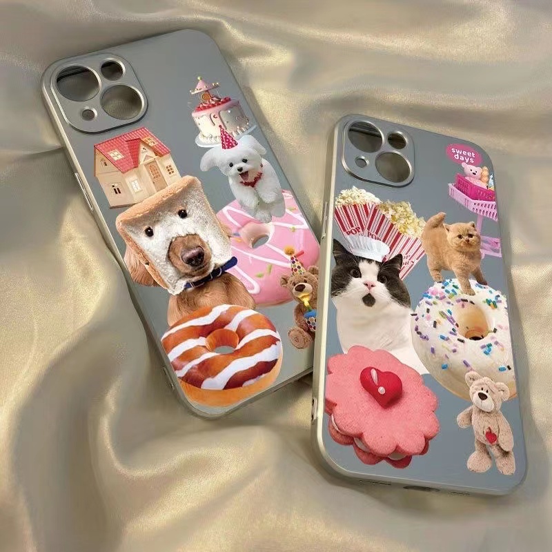 IPHONE Soft Case Kucing Lucu Kompatibel Untuk Iphone11 14 13 12 Pro XS Max XR X8+76S Plus Casing Ponsel Mini Electroplate TPU Silikon Shockproof Cover