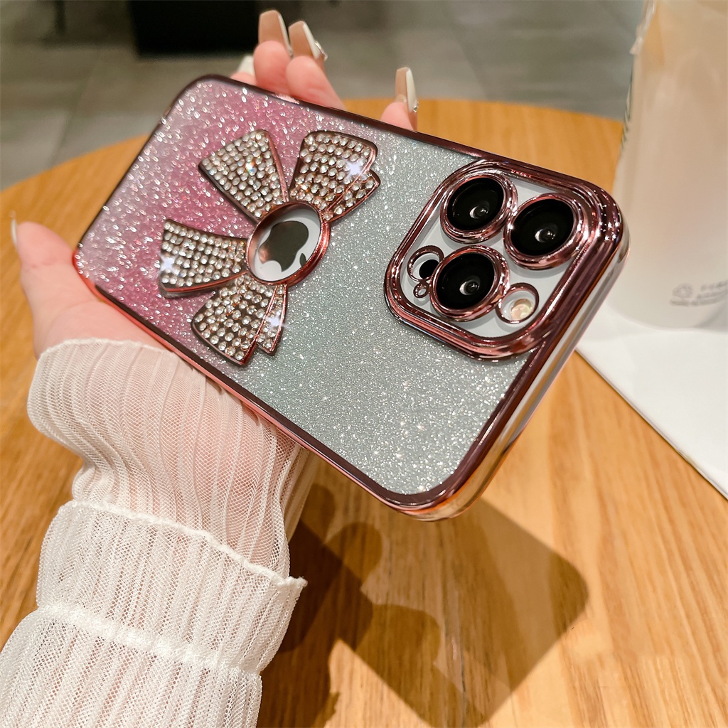 Kreatif aesthetic 3D masonry bow case iPhone 14pro Max case iPhone 12 13 Pro Max14 plus 11promax case Kamera Perlindungan Lensa Kedip Mewah Perlindungan shock TPU soft case