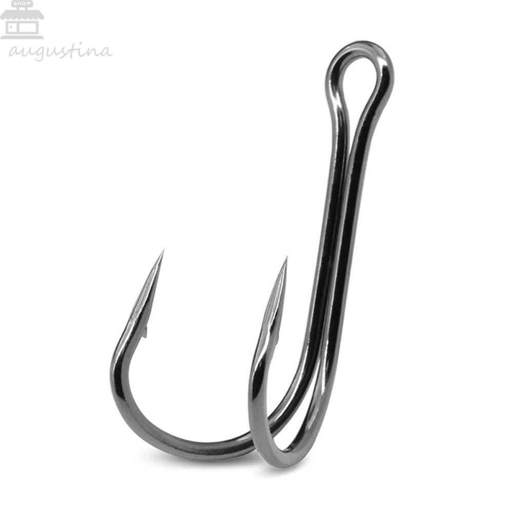 Agustina Kait Pancing Ganda 10pcs/lot Fishing Tackle Untuk Memancing Ikan Gurame Baja Karbon Lalat Mengikat Kait Berduri