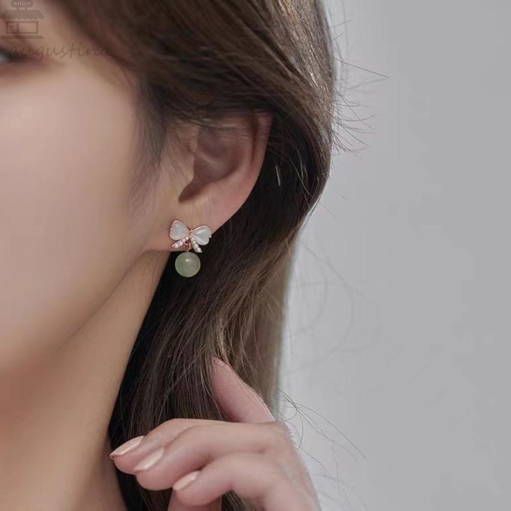 Anting Pejantan Mutiara Agustinina Temperamen Trendi Wanita Giok Indah Alloy Anting Gaya Korea