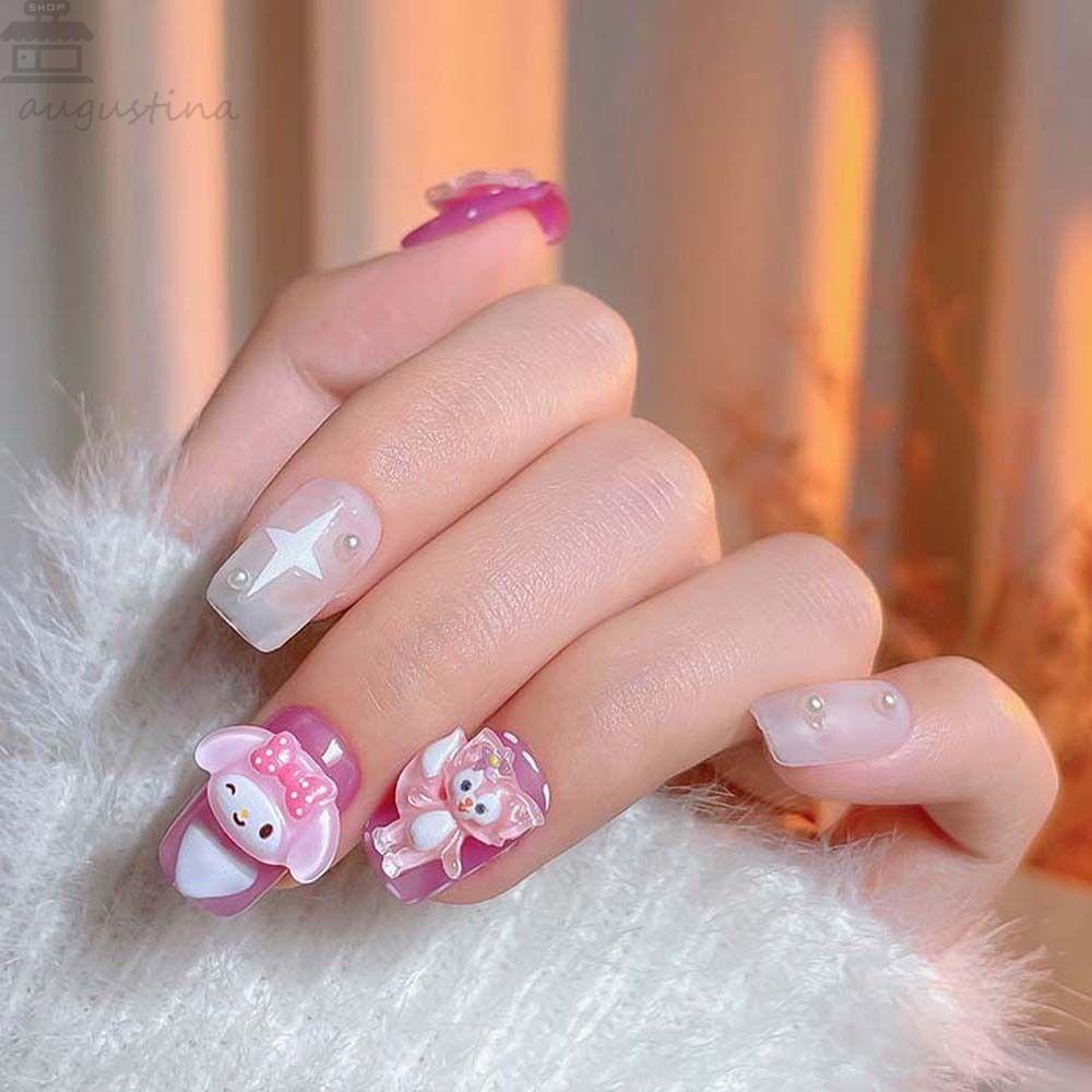 Agustinina Kartun Dekorasi Kuku Lucu Resin Kelinci Kuromi Kitty Kucing Strawberry Bear Manicure Aksesoris 3D Nail Art Drills