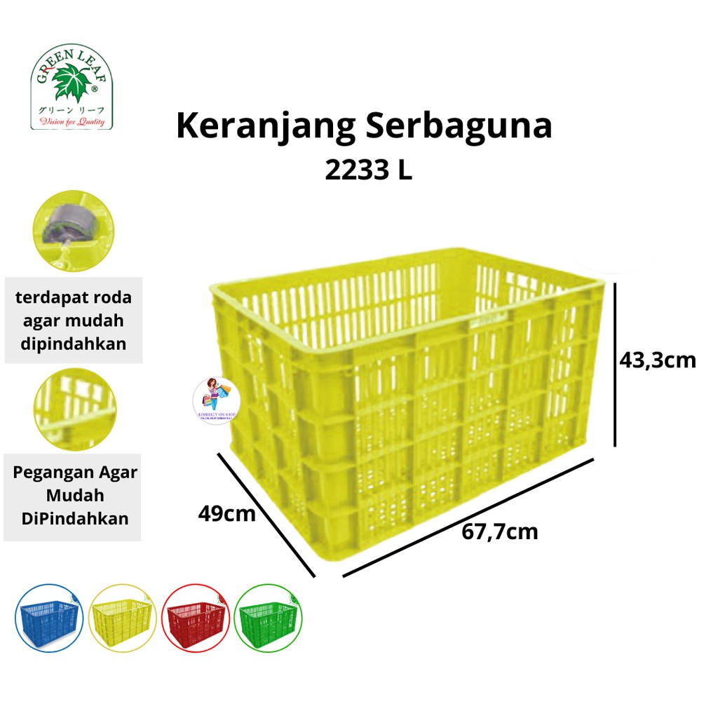 Keranjang Industri Container Box Serbaguna Roda 2233 L Green Leaf