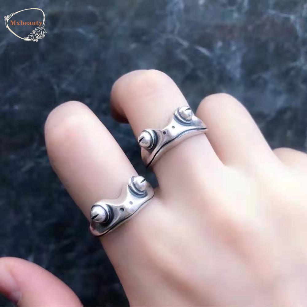 MXBEAUTY Statement Frog Finger Ring Unisex Silver Color Opening Ring for Women Gift Bohemian Artistic Design Female Retro Resizable