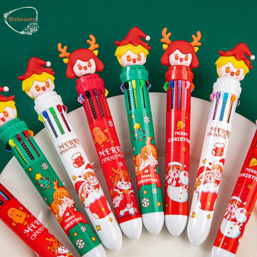 Mxbeauty Bolpoin Bertema Natal Kreatif Warna-Warni Unisex Gel Pen Hadiah Anak Lucu Santa Claus Kawaii Kartun Alat Tulis Sekolah