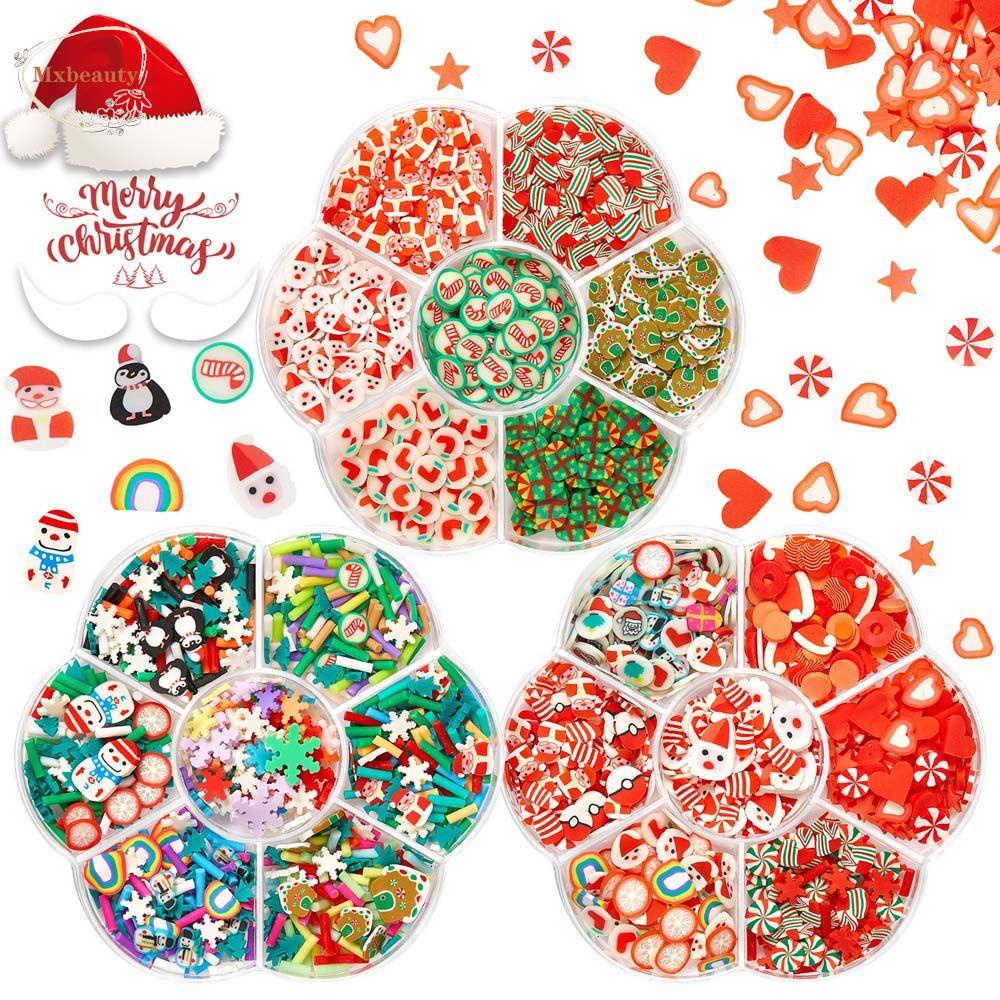 Mxbeauty Hiasan Kuku Natal Wanita DIY Nail Art Perhiasan Cinta Hati Santa Claus Pohon Natal Kuku Serpihan Slice