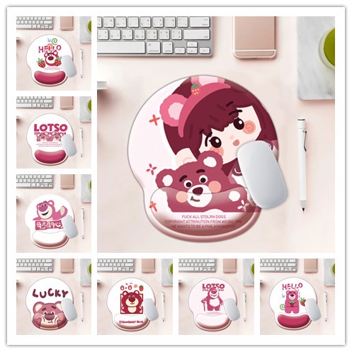 Seri Warna Putih Strawberry Bear Mouse Pad Silicon Turbus Type INS Anti -Schiping Mouse Pad Silicon Wiring Kabel Mouse Pad