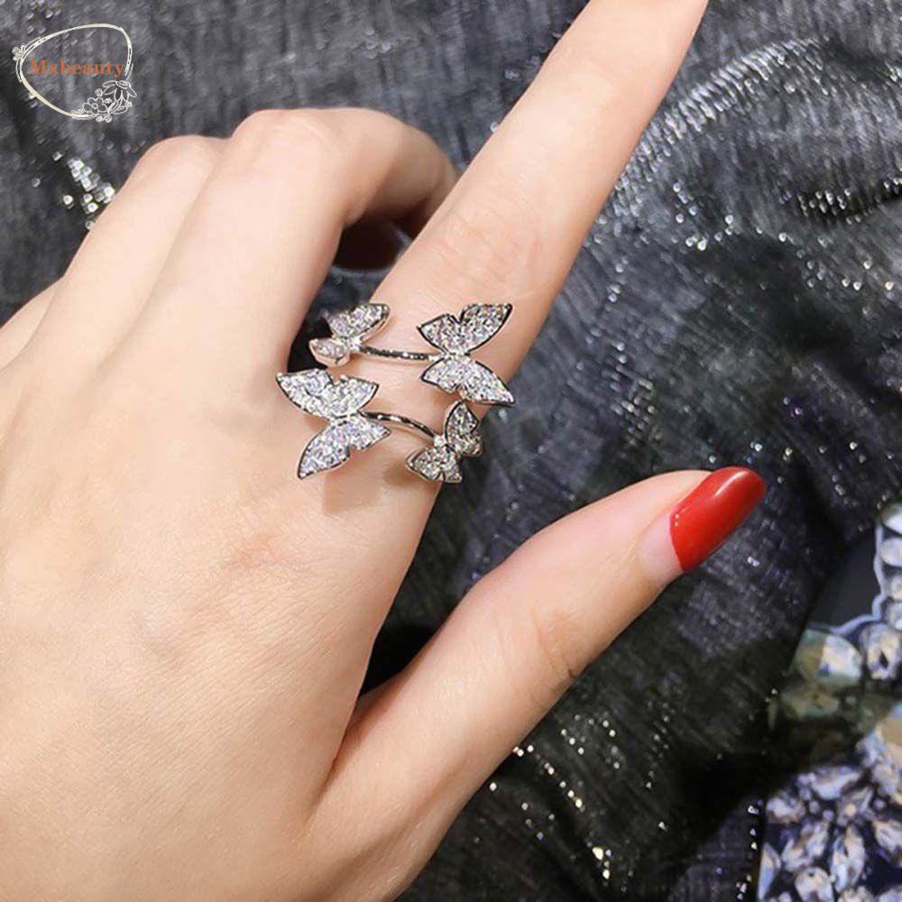 Mxbeauty Cincin Model Terbuka Hias Berlian Imitasi Warna-Warni Untuk Pesta