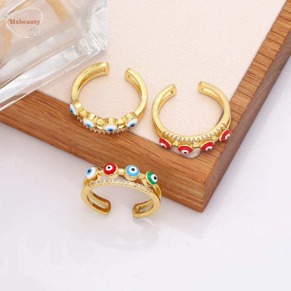 Mxbeauty Setan Mata Cincin Berongga Keluar Vintage Trendi Mewah Double Layer Berlian Imitasi Jari Cincin