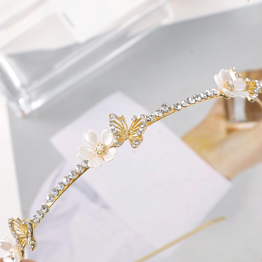 Logam Mutiara Berlian Imitasi Kupu-Kupu Daun Bando Alloy Rambut Halus Hoop Wanita Aksesoris Rambut