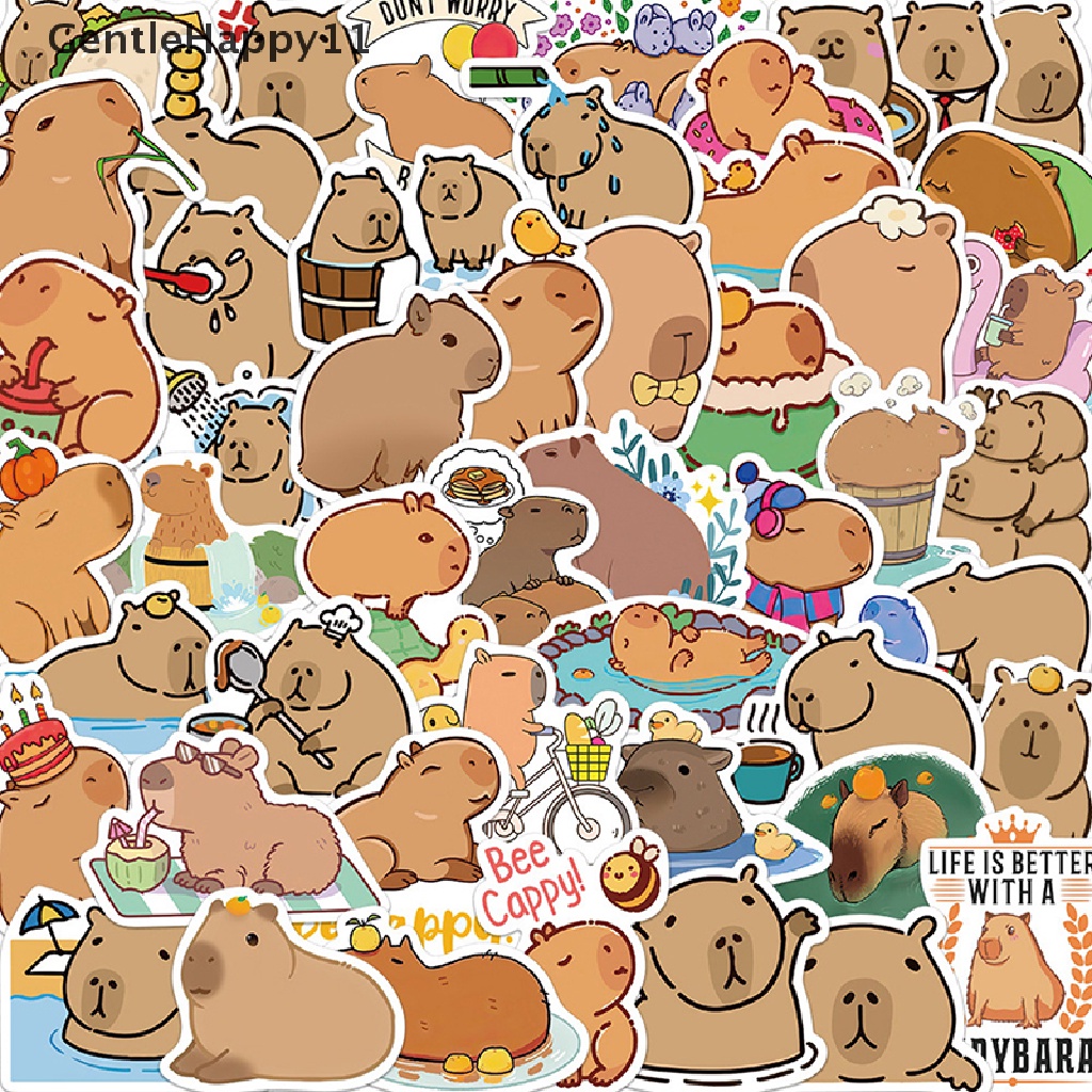 Gentlehappy 50Pcs Set Stiker Capybara Lucu Untuk Hadiah Laptop, Gitar, Scrapbook Dan Jurnal id