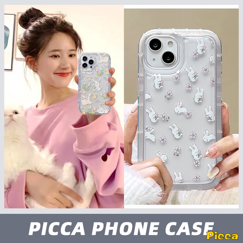 Fresh Flowers Case Redmi 12C 10C 9 10A A1 9T 10 9A 9C NFC Redmi Note8 9 Note10s Note 11 10s 11s 10 9 Note10 11 POCO F4 Kartun Lucu Kelinci Bening Shockproof Airbag Penutup Bunga