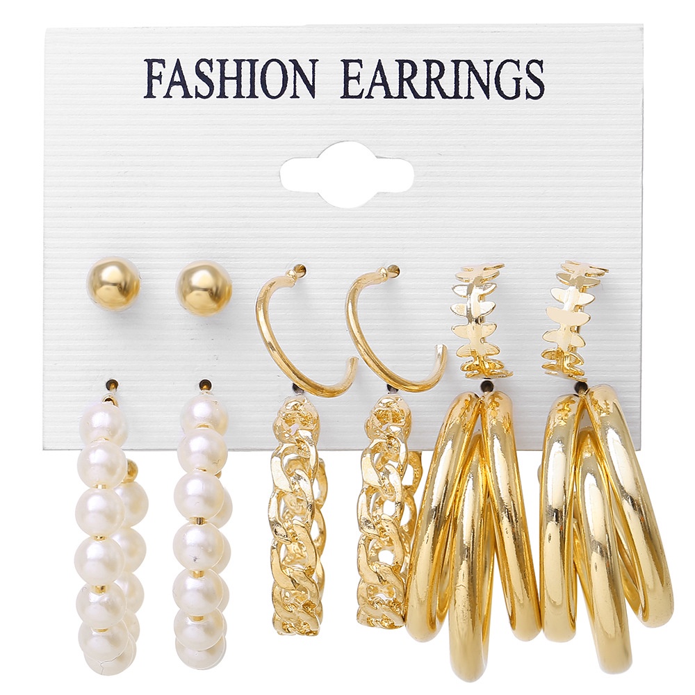 Set Anting Hoop Mutiara Emas Mewah Untuk Wanita Hypoallergenic Fashion Geometris Stud Earrings Perhiasan Aksesoris