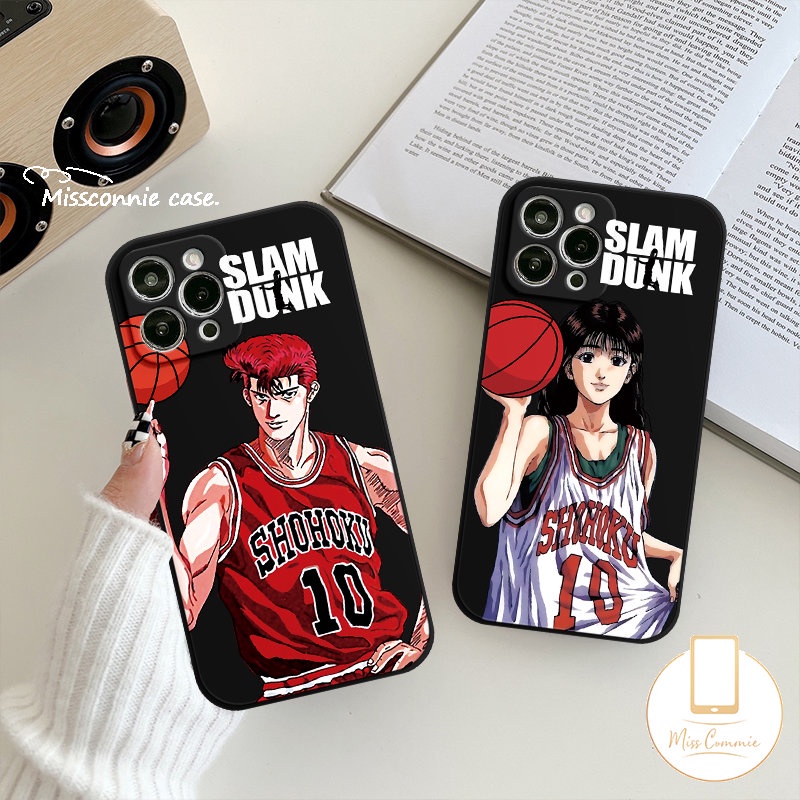 IPHONE Cute Couple Sakuragi Hanamichi Haruko Akagi Phone Case Kompatibel Untuk Iphone7 6S 86 Plus XR 11 14 13 12 Pro Max X XS Max SE 2020 Kartun Anime Slam Dunk Tepi Lurus Soft Cover