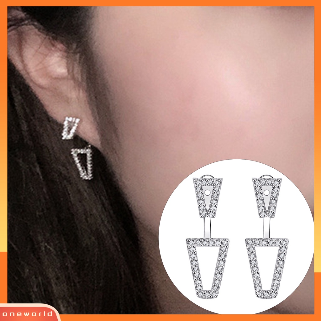 [EONE] 1pasang Anting Tusuk Dual Wearing Ways Geometri Hadiah Warna Silver Berlian Imitasi Mengkilap Women Earrings Untuk Pacaran