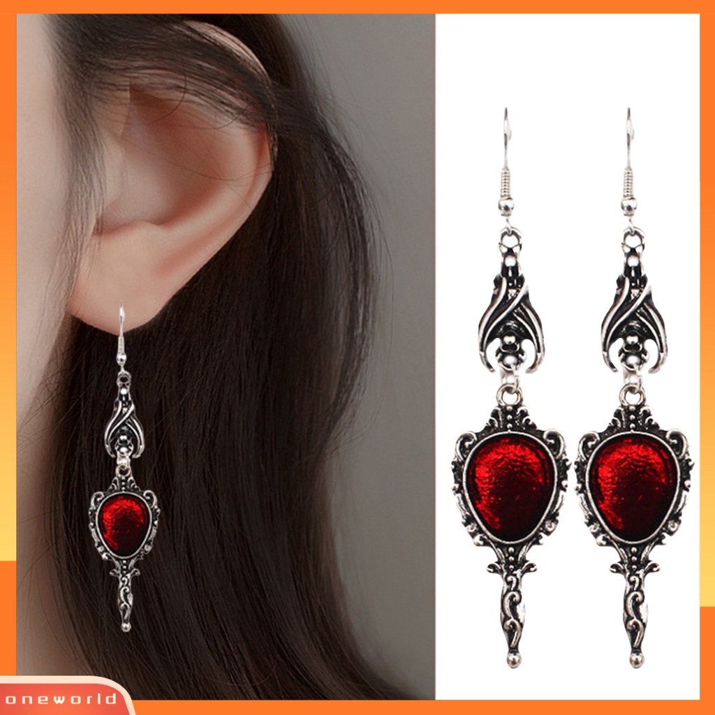 [EONE] 1pasang Drop Anting Gothic Kepribadian Cermin Ajaib Gaya Punk Vintage Bat Ear Hook Drop Earrings Aksesoris Fashion