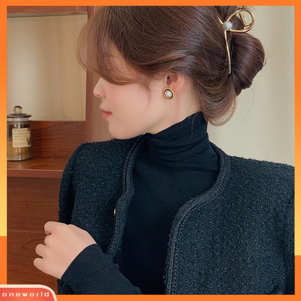 [EONE] 1pasang Ear Studs Vintage Elegan Temperamen Putaran Cahaya Mewah Hias Hadiah Wanita Mutiara Imitasi Stud Earrings Perhiasan Aksesoris Populer