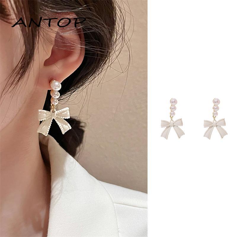 [Yumna] Anting Simpul Busur S925 Silver Off-white Desain Mutiara Anting Rasa Untuk Wanita