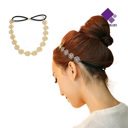 < Naiveblues > Lady Girl Fashion Sweet Metal Hollow Rose Karet Rambut Elastis