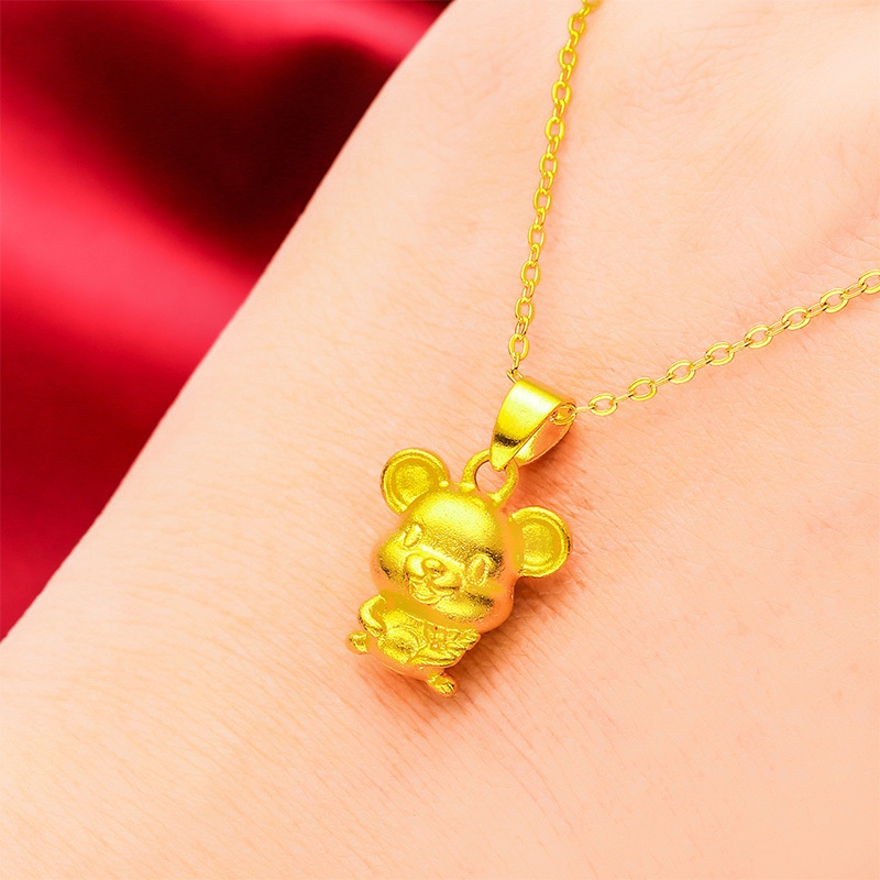 Goldkingdom Fashion Perhiasan 24K Bangkok Aksesoris Spot Lapis Emas Wanita Halus Kalung Wanita Kartun Mickey Mouse Liontin