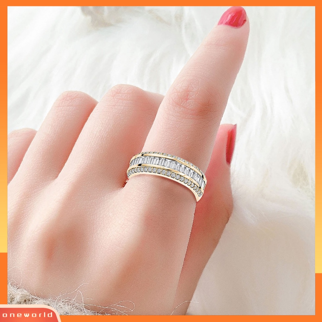 [EONE] Wanita Cincin Sederhana Simetris Berkilau Tiga Baris Berlian Imitasi Knuckle Ring Perhiasan Pengantin