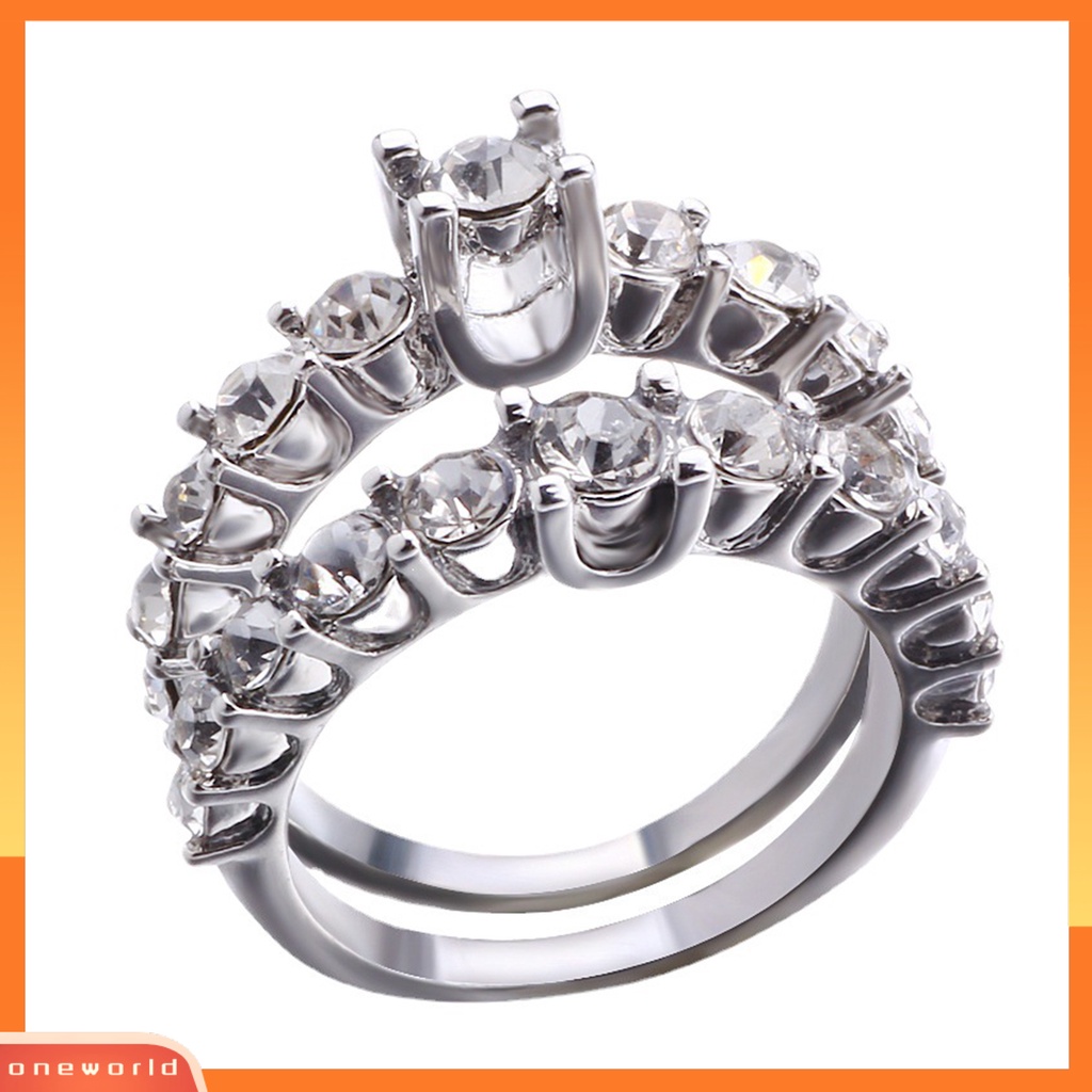 [EONE] 2pcs Wanita Cincin Shiny Faux Permata Berkilau Geometris Electroplating Dekorasi Hadiah Berbentuk Hati Pernikahan Pertunangan Rings Perhiasan Untuk Pesta