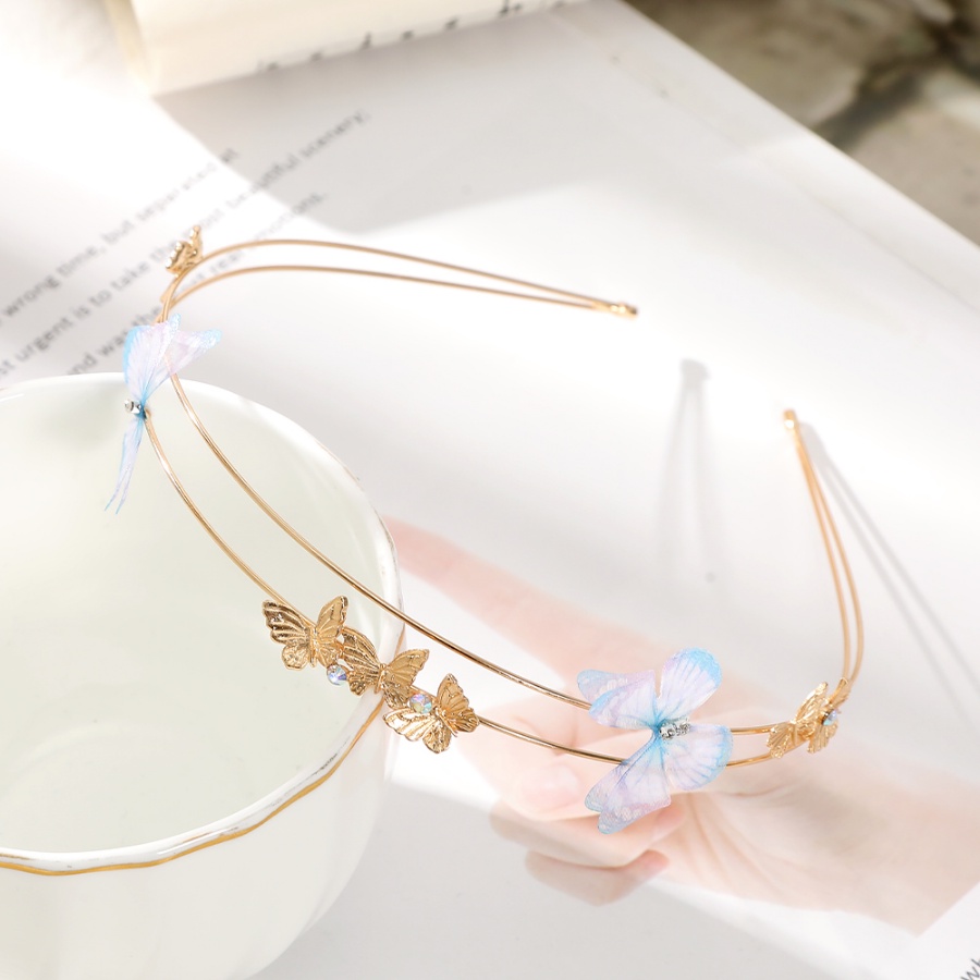 Korea Alloy Double Layer Headband Mutiara Kupu-Kupu Kristal Rambut Band Woman Aksesoris Rambut