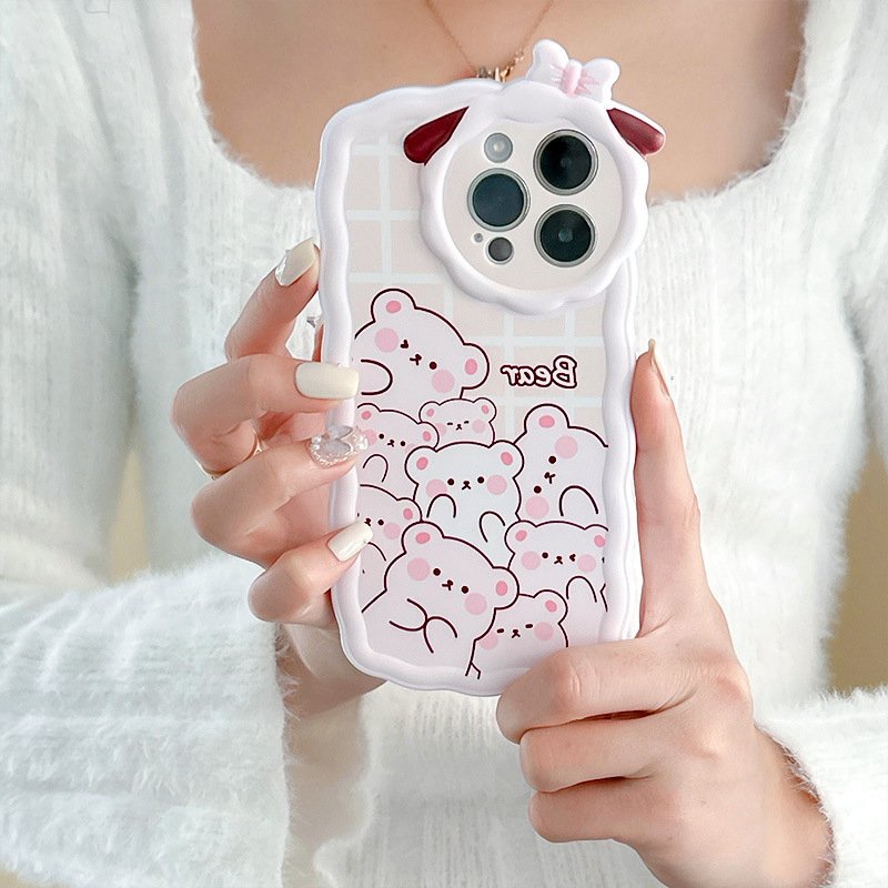 【Lamb Style】Stacked Little Bear Soft TPU Case HP iP iPhone 11 12 13 14 Pro Max 7 8 + Plus SE 2020 X XS XR Max Girl Woman FTD Casing Apple