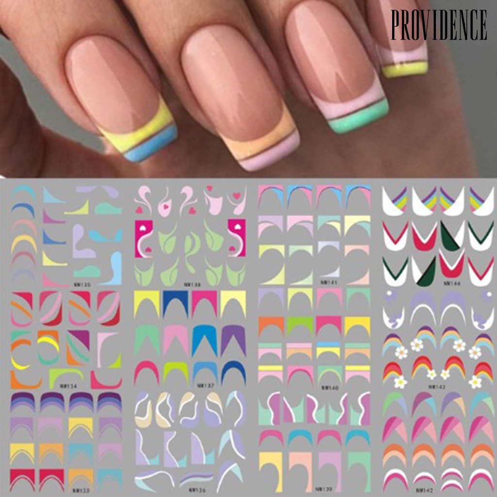 Providence 12Pcs Nail Art Stiker Garis Bening Perekat Diri Tidak Luntur Hias Warna-Warni Jantung Perancis Transfer Air Nail Slider Stiker Salon Kuku Pasokan