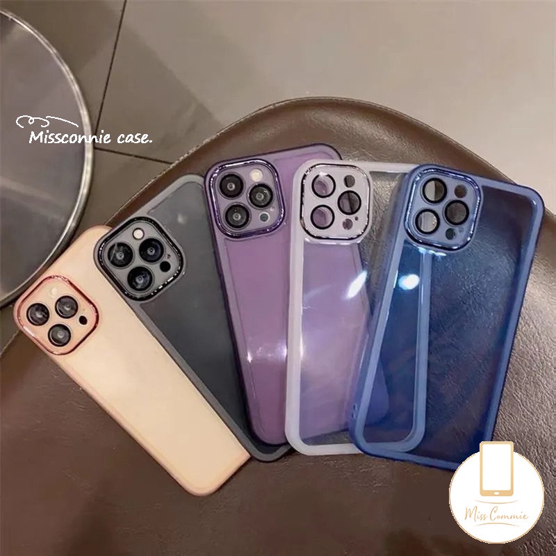 IPHONE Luxury Simple Plating Metal Len Phone Case Kompatibel Untuk Iphone11Xr 7Plus 8Plus 11 14 13 12 11 Pro Max X XS Max 7 8Plus Shockproof Shell Pelindung Lensa Kamera Back Cover