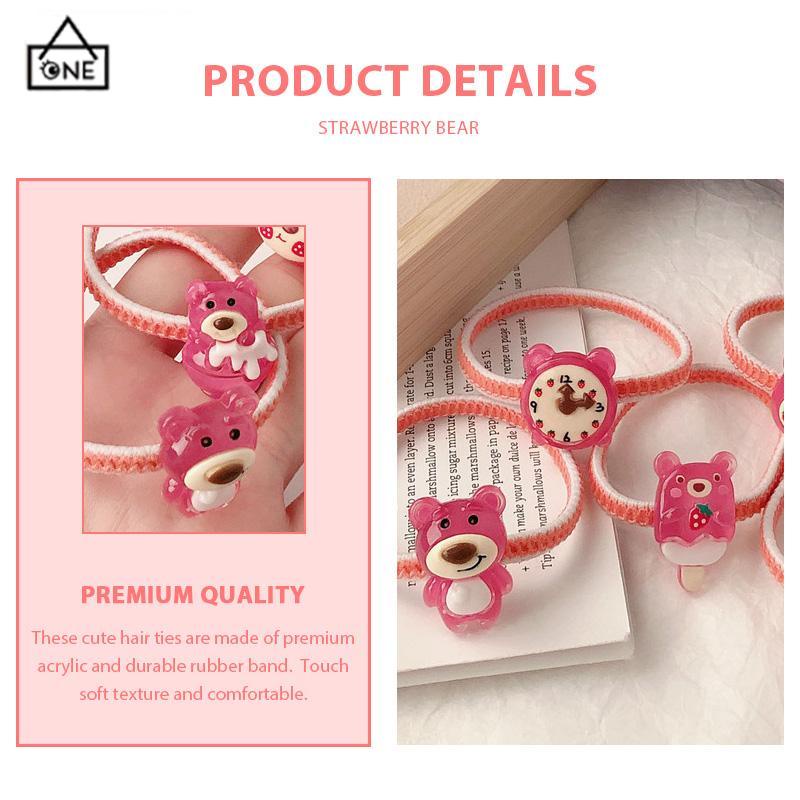 COD❤️Gelang Lotso Beruang Stroberi Tali Rambut Elastis Tinggi yang Lucu Tali Rambut Karet Kuncir Kuda Serbaguna Cincin Rambut Tahan Lama-A.one